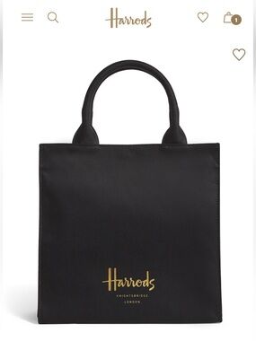 New Harrods Black Canvas Tote with Gold Logo